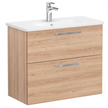 Unitate de baza lavoar baie, cu doua sertare, compact 80cm, natural oak, cu rounded lavoar   chiuveta baie   68127