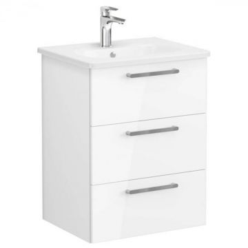 Unitate de baza lavoar baie, cu trei sertare 60cm inalt gloss alb, cu rounded lavoar   chiuveta baie   66463