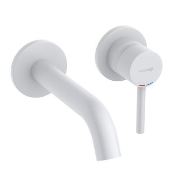 Baterie pentru lavoar, Kludi, Bozz, cu montaj pe perete, pipa 18 cm, alb mat