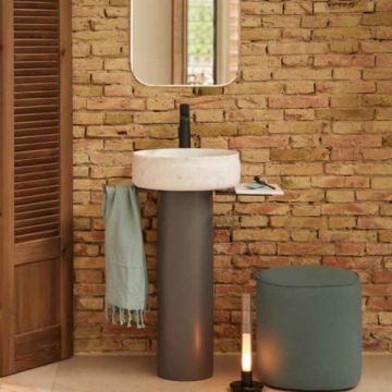 Lavoar freestanding Sanycces Duna marmura cu piedestal la perete maro