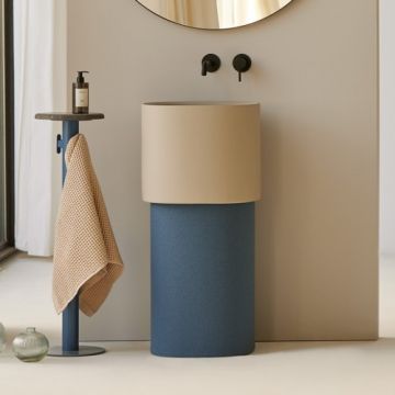 Lavoar freestanding Sanycces Oasis bej mat cu semi-piedestal