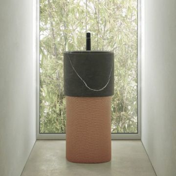 Lavoar freestanding Sanycces Oasis piatra naturala gri cu semi-piedestal