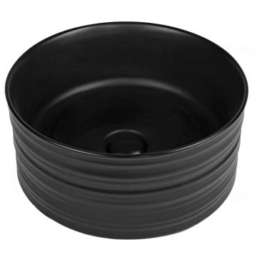 Lavoar pe blat, Fluminia, My Black Circle, rotund, diametru 41 cm, cu ventil, negru mat