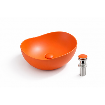 Lavoar Rotund de Baie pe Blat BisDesign , Ceramica Portocaliu Mat, Design Modern Statement, cu Ventil Ceramic Inclus - O 380   170 mm