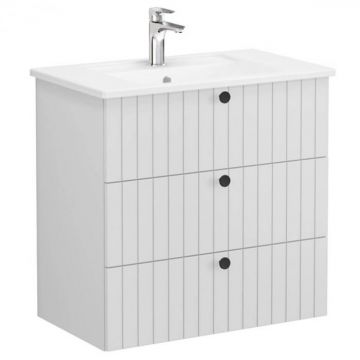 Unitate de baza lavoar baie, cu trei sertare 80cm, mat gri deschis, cu angular lavoar   chiuveta baie   69493