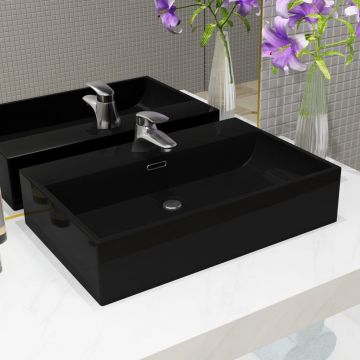 vidaXL Bazin cu orificiu robinet ceramică, 60,5x42,5x14,5 cm, negru