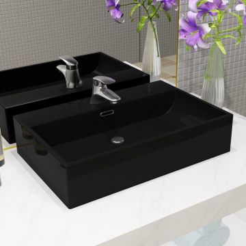 vidaXL Chiuvetă baie, orificiu robinet, ceramică 76x42,5x14,5 cm negru
