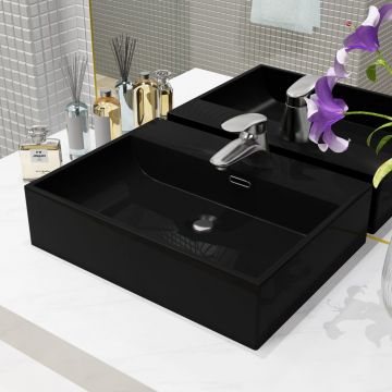 vidaXL Chiuvetă cu orificiu robinet, ceramică, 51,5x38,5x15 cm, negru