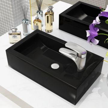 vidaXL Chiuvetă cu orificiu robinet, negru, 46x25,5x12, ceramică