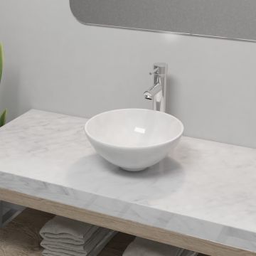 vidaXL Chiuvetă de baie cu robinet mixer, ceramică, rotund, alb