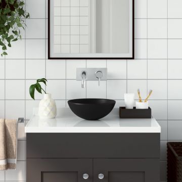 vidaXL Chiuvetă pentru baie, negru mat, ceramică, rotund