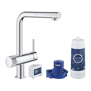 Baterie bucatarie Grohe Blue Pure Minta cu sistem de filtrare, timer inlocuire filtru si dus extractibil