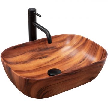 Lavoar cu efect de lemn pe blat Rea Belinda 47 cm Wood Maro Mat