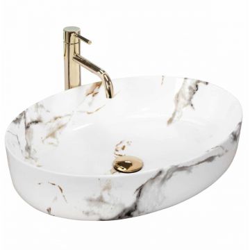 Lavoar cu efect de marmura pe blat REA Queen Carrara Shiny 55 cm