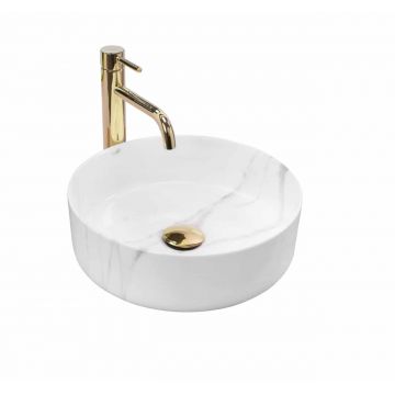 Lavoar cu efect de marmura pe blat REA Sami 36 cm Alb Lucios