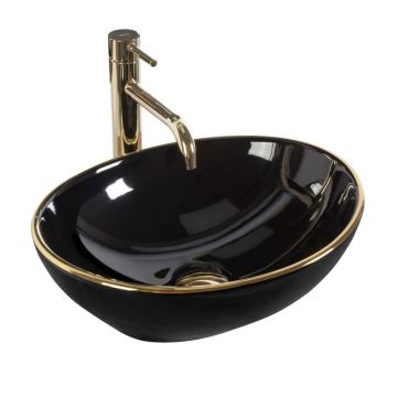 Lavoar pe blat REA Sofia 41 cm Black Gold Edge Negru Lucios