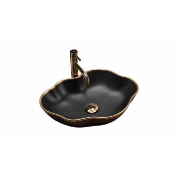 Lavoar pe blat REA Pearl Gold Edge 50 cm Negru mat