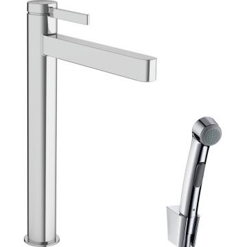 Baterie lavoar inalta Hansgrohe Finoris 260 cu dus igienic si ventil Push-Open crom