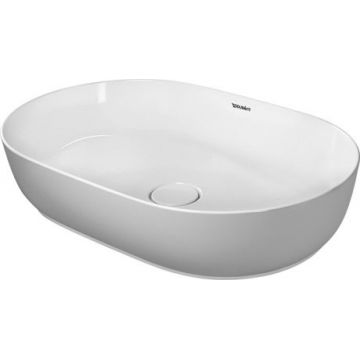 Lavoar tip bol Duravit Luv 60x40cm fara orificiu baterie fara preaplin montare pe blat include capac ceramic alb lucios interior/gri satin mat exterior