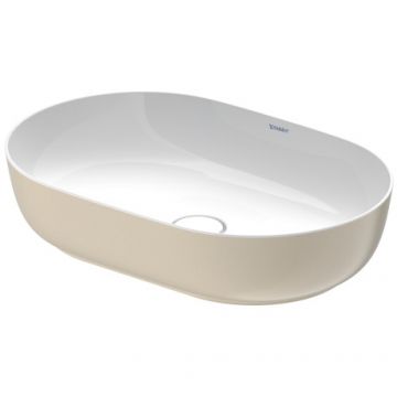Lavoar tip bol Duravit Luv 60x40cm fara orificiu baterie fara preaplin montare pe blat include capac ceramic alb lucios interior/nisipiu satin mat exterior