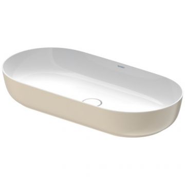 Lavoar tip bol Duravit Luv 80x40cm fara orificiu baterie fara preaplin montare pe blat include capac ceramic alb lucios interior/nisipiu satin mat exterior