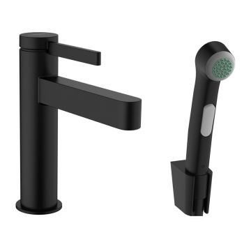 Baterie lavoar Hansgrohe Finoris 110 cu dus igienic negru mat